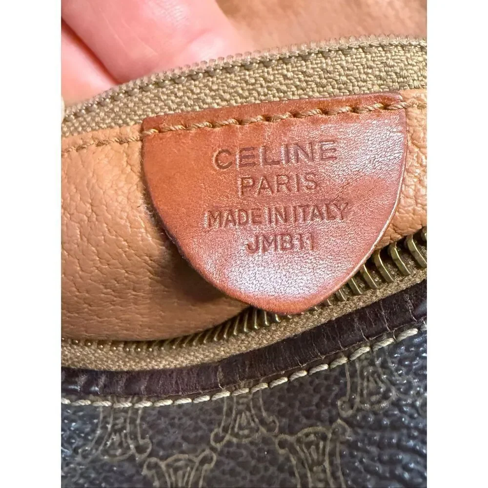 Vintage Celine Paris Brown Macadam Hobo Shoulder Bag Made in Italy